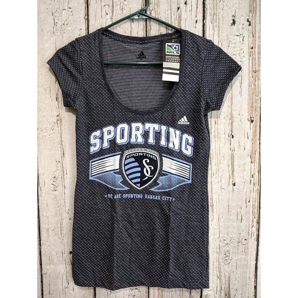 Adidas Misses Small Kansas City Sporting MLS Cap Sleeve T‑Shirt Tee‎ Shirt NEW